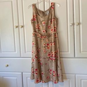 ADRIANNA PAPELL Ecru Linen Blend Floral Dress, Size 10, EUC